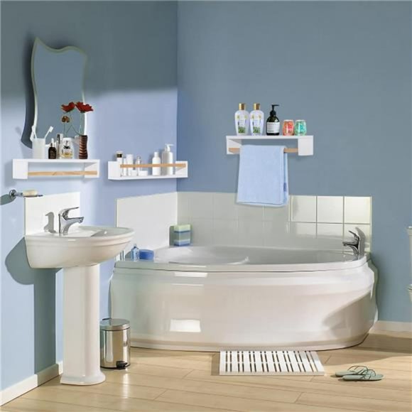 White Nursery Book Shelves Set of 3 Naturel Wood Bookshelf Wall Floating - Picture 6 of 6